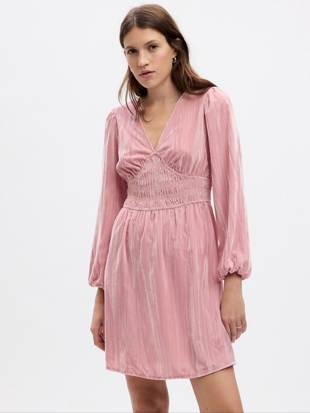 GAP Velvet Smocked Mini Dress in Cavan Rose Pink L